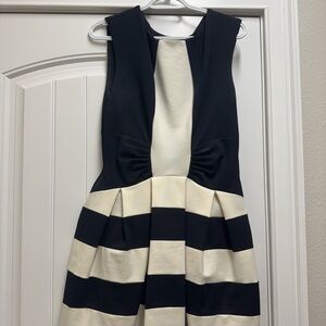 Eva Franco Black and Cream Striped Midi Dress